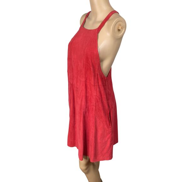 Free People Meet in The Middle Red Goat Suede Slip Dress SZ S - Picture 6 of 11